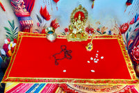 Red Velvet Aasan – Golden Lace Border (30"x15") With Free 100ML Gangajal