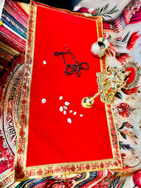 Red Velvet Aasan – Golden Lace Border (30"x15") With Free 100ML Gangajal