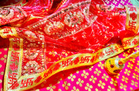 Red Mata Rani Chunri – Sequin Work with Golden Lace Border (40"x20") With Free 100ML Gangajal