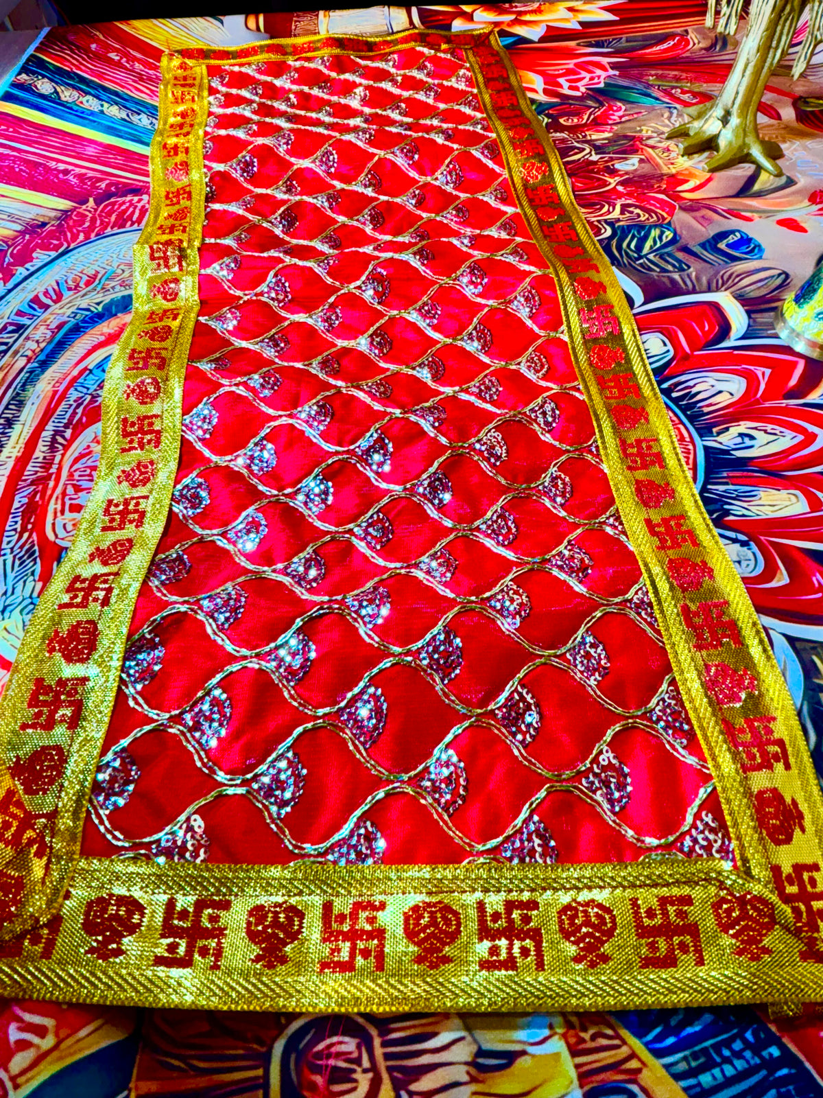 Red Mata Rani Chunri – Golden Gota Work with Lace Border (26"x10") With Free 100ML Gangajal