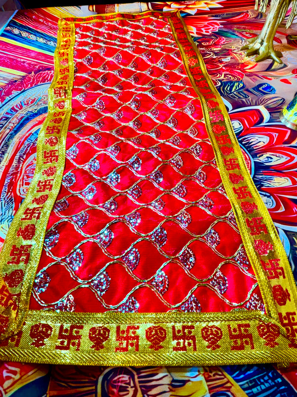 Red Mata Rani Chunri – Golden Gota Work with Lace Border (26"x10") With Free 100ML Gangajal