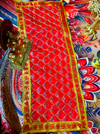 Red Mata Rani Chunri – Golden Gota Work with Lace Border (26"x10") With Free 100ML Gangajal