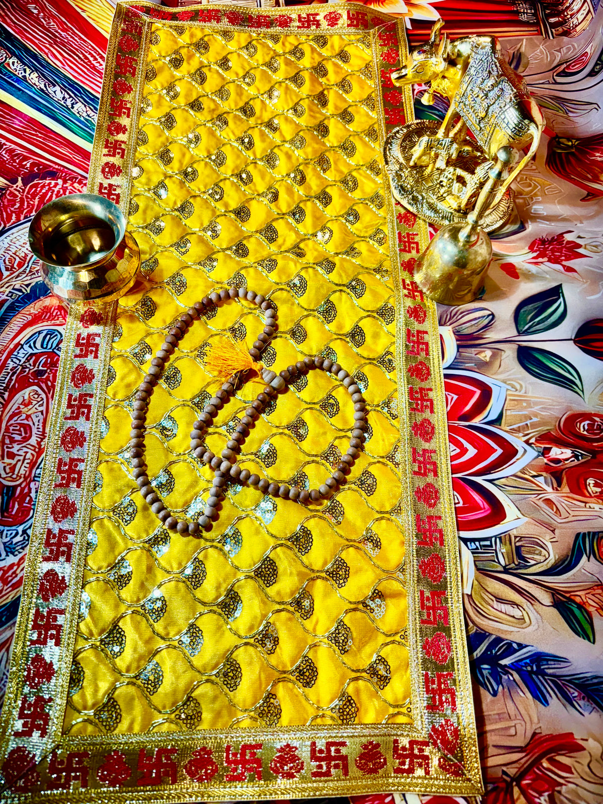Yellow Mata Rani Chunri – Golden Gota Work with Lace Border (26"x10") With Free 100ML Gangajal