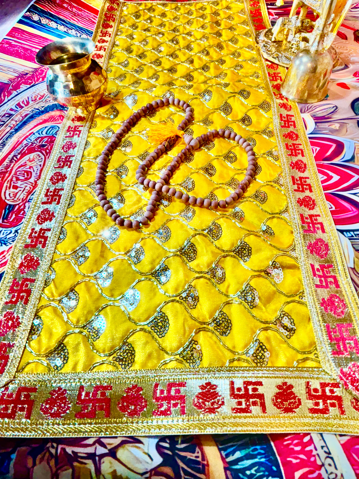 Yellow Mata Rani Chunri – Golden Gota Work with Lace Border (26"x10") With Free 100ML Gangajal
