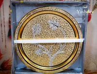 Gold & Silver Finish Pooja Thali Set with Velvet Box – 7 Pieces