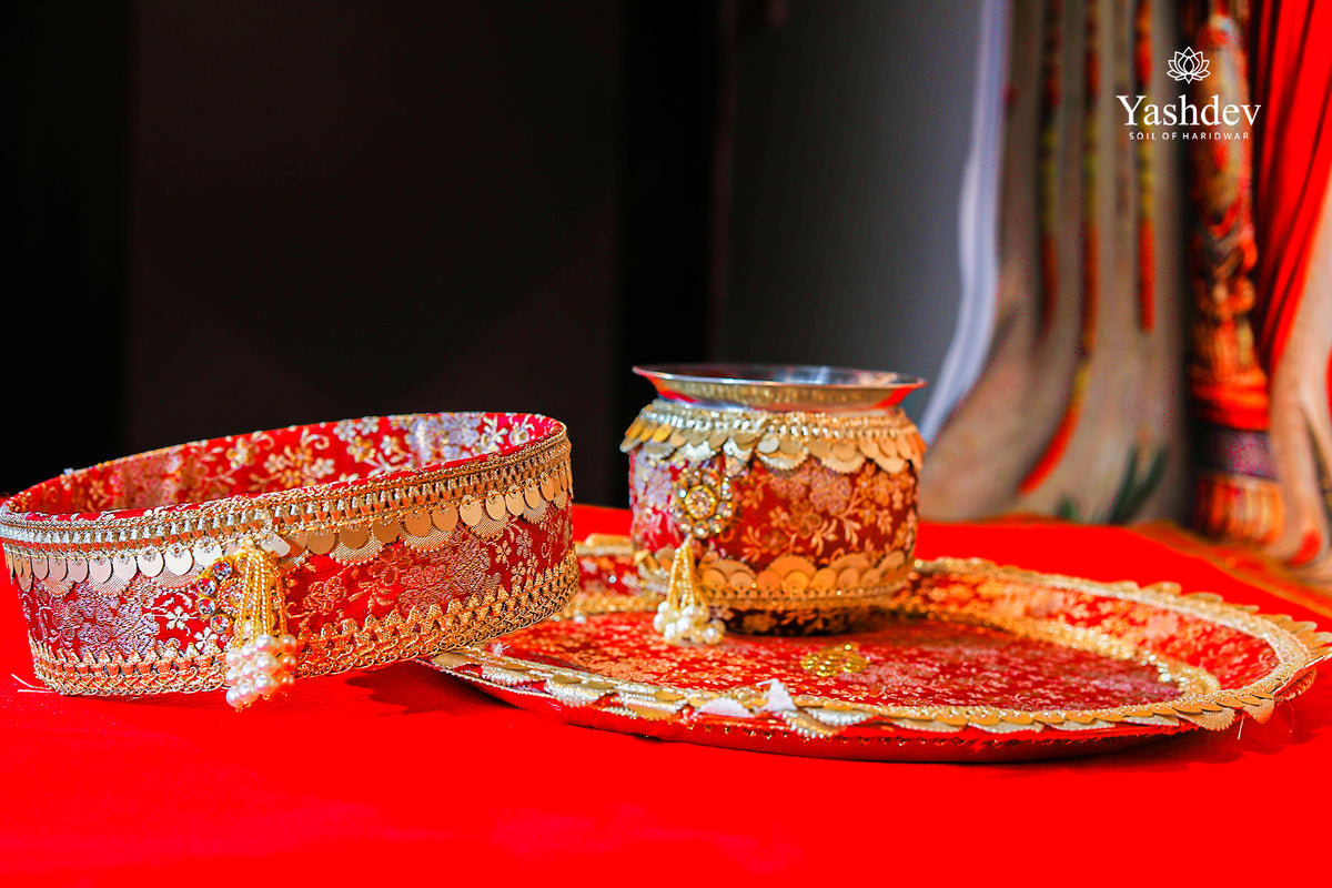 Royal Karwa Chauth Thali Set – 3 Pcs (Thali, Lota, Chalni) | Shringar Collection