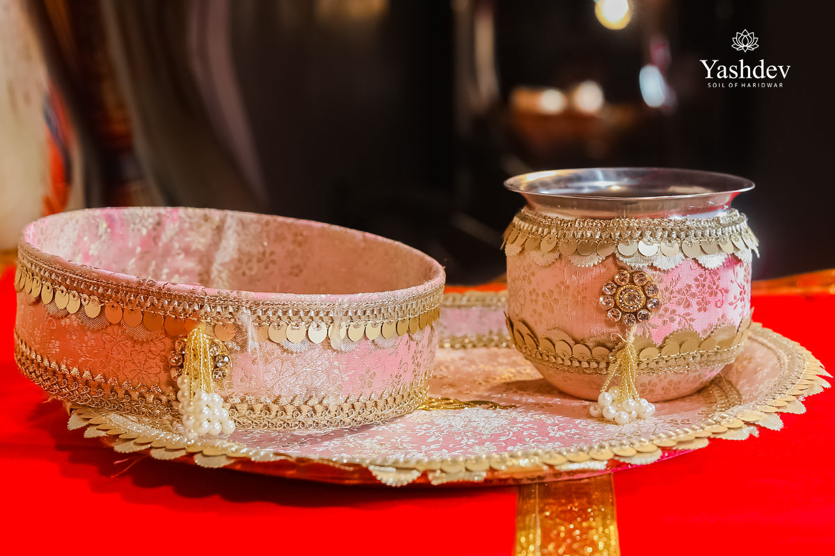 Royal Karwa Chauth Thali Set – 3 Pcs (Thali, Lota, Chalni) | Shringar Collection
