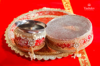 Royal Karwa Chauth Thali Set – 3 Pcs (Thali, Lota, Chalni) | Shringar Collection