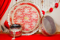 Royal Karwa Chauth Thali Set – 3 Pcs (Thali, Lota, Chalni) | Shringar Collection