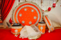 Designer Karwa Chauth Thali Set – 5 Pcs (Thali, Lota, Glass, Chalni, Odhni) | Chandrika Collection