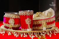 Designer Karwa Chauth Thali Set – 5 Pcs (Thali, Lota, Glass, Chalni, Odhni) | Chandrika Collection