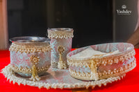Regal Karwa Chauth Thali Set – 5 Pcs (Thali, Lota, Glass, Chalni, Odhni) | Gauri Collection