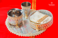 Regal Karwa Chauth Thali Set – 5 Pcs (Thali, Lota, Glass, Chalni, Odhni) | Gauri Collection