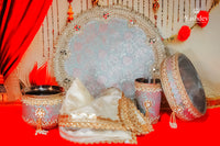 Regal Karwa Chauth Thali Set – 5 Pcs (Thali, Lota, Glass, Chalni, Odhni) | Gauri Collection