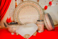 Regal Karwa Chauth Thali Set – 5 Pcs (Thali, Lota, Glass, Chalni, Odhni) | Gauri Collection