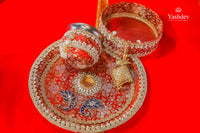 Traditional Karwa Chauth Thali Set – 3 Pcs (Thali, Lota, Chalni) | Deepanjali Collection