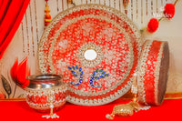 Traditional Karwa Chauth Thali Set – 3 Pcs (Thali, Lota, Chalni) | Deepanjali Collection
