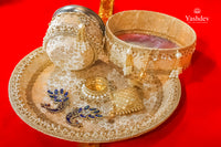 Traditional Karwa Chauth Thali Set – 3 Pcs (Thali, Lota, Chalni) | Deepanjali Collection