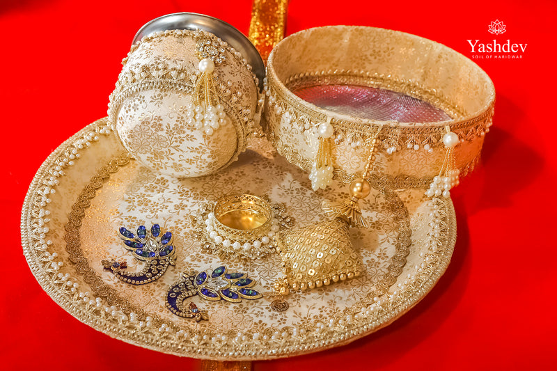 Traditional Karwa Chauth Thali Set – 3 Pcs (Thali, Lota, Chalni) | Deepanjali Collection