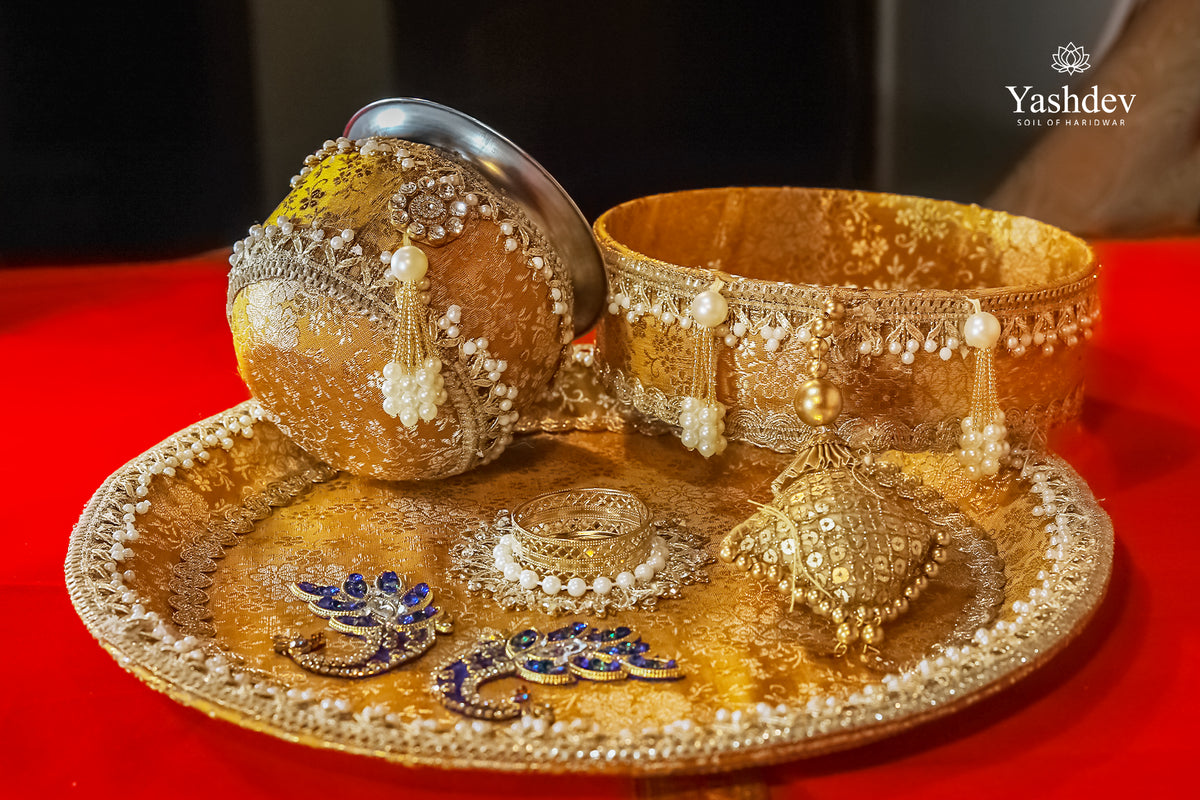 Traditional Karwa Chauth Thali Set – 3 Pcs (Thali, Lota, Chalni) | Deepanjali Collection
