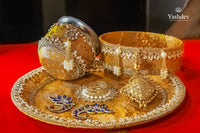 Traditional Karwa Chauth Thali Set – 3 Pcs (Thali, Lota, Chalni) | Deepanjali Collection