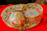 Floral Karwa Chauth Thali Set – 3 Pcs (Thali, Lota, Chalni) | Phoolwari Collection