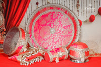 Ornate Karwa Chauth Thali Set – 5 Pcs (Thali, Lota, Glass, Chalni, Odhni) | Mangalmayi Collection