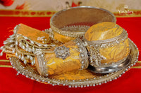 Ornate Karwa Chauth Thali Set – 5 Pcs (Thali, Lota, Glass, Chalni, Odhni) | Mangalmayi Collection