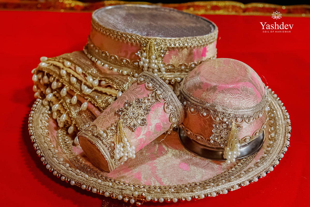 Ornate Karwa Chauth Thali Set – 5 Pcs (Thali, Lota, Glass, Chalni, Odhni) | Mangalmayi Collection