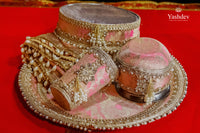 Ornate Karwa Chauth Thali Set – 5 Pcs (Thali, Lota, Glass, Chalni, Odhni) | Mangalmayi Collection