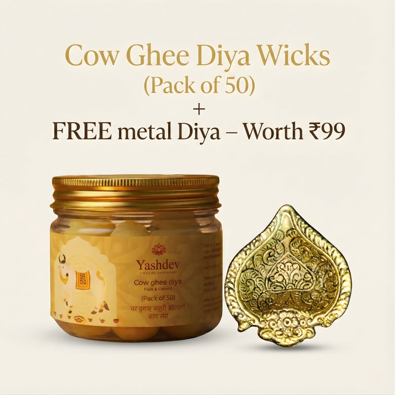 Cow Ghee Diya Wicks + Free Metal Diya