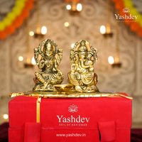 Lakshmi Ganesh Idol on Leaf with Diya – Antique Gold Finish