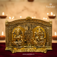 Lakshmi Ganesh Idol with Decorative Back Panel – Antique Gold Finish