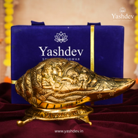 Antique Gold Finish Vishnu Carved Shankh with Base – Decorative Idol Set