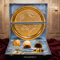 Gold & Silver Finish Pooja Thali Set with Velvet Box – 7 Pieces